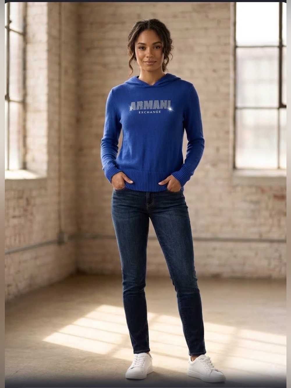 Armani Exchange Long Sleeve Lightweight Sweater with Hoodie